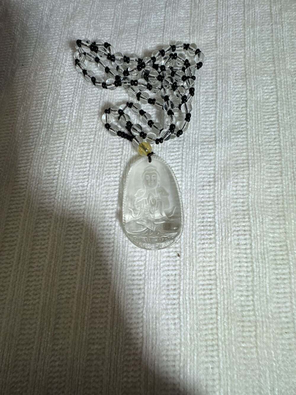Clear Glass Guanyin Bodhisattva Pendant Necklace